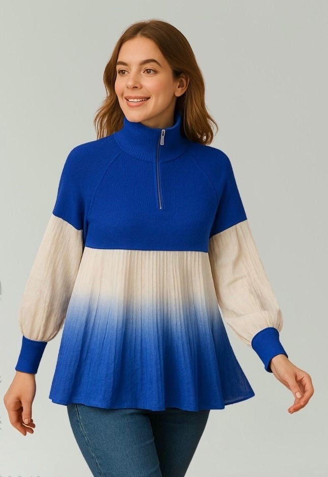 High-Neck Pleated Ombre Top