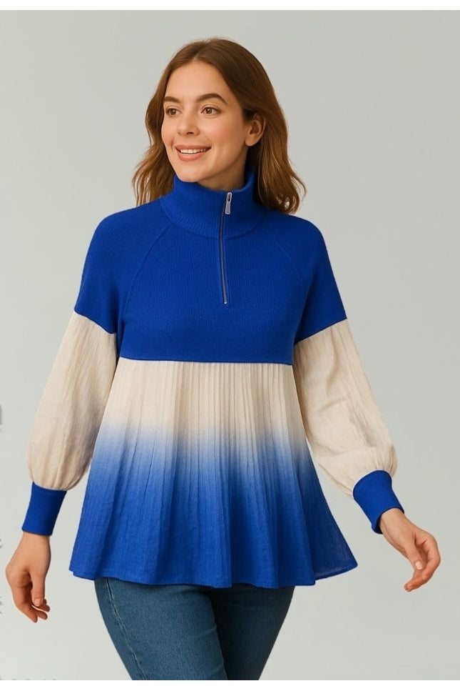 High-Neck Pleated Ombre Top