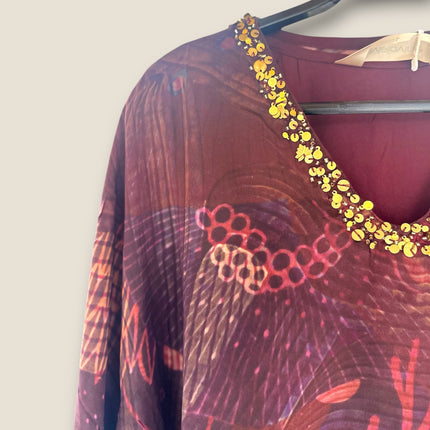 Wine Floral Printed Kaftan