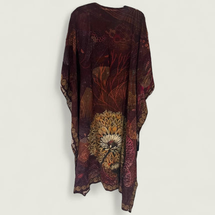 Wine Floral Printed Kaftan