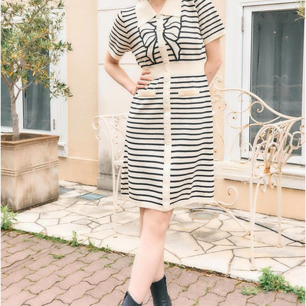 Chic Striped Bow Detail Dress
