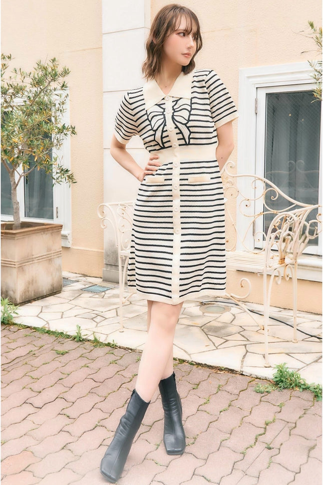 Chic Striped Bow Detail Dress