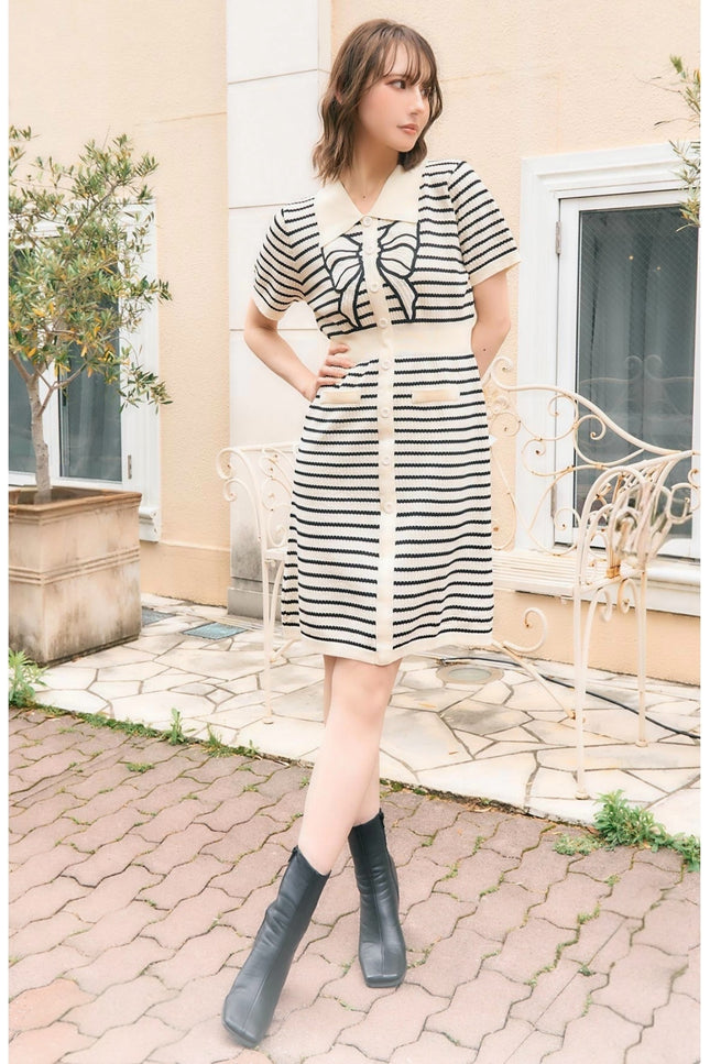 Chic Striped Bow Detail Dress