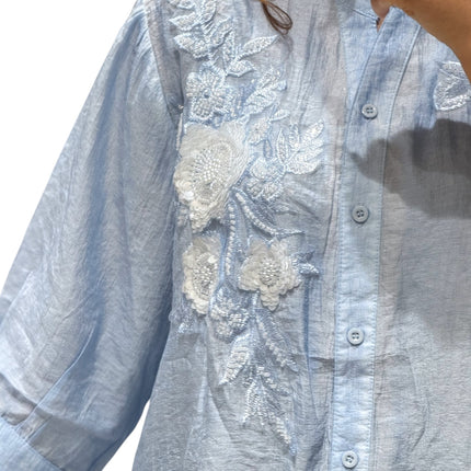 Floral Detail Chinese Collar Shirt