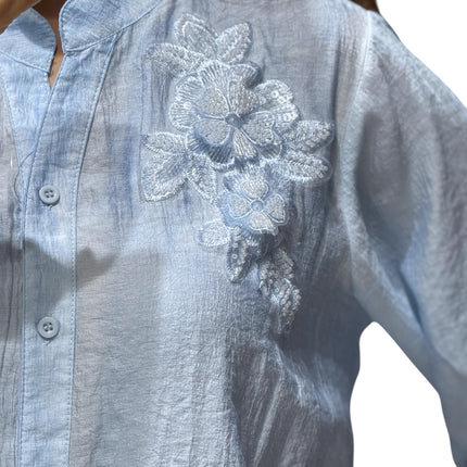 Floral Detail Chinese Collar Shirt