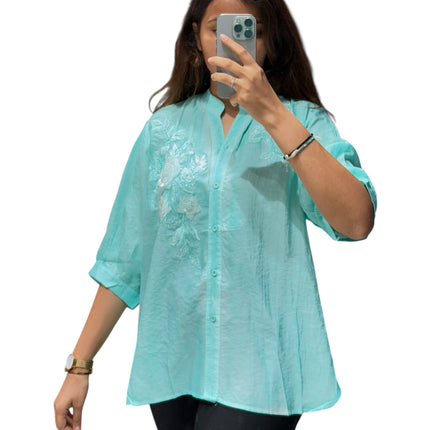 Floral Detail Chinese Collar Shirt