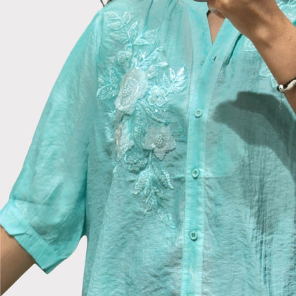 Floral Detail Chinese Collar Shirt
