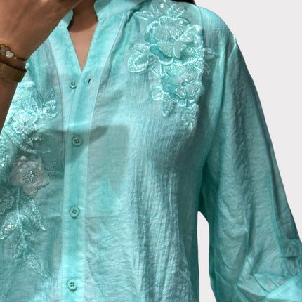 Floral Detail Chinese Collar Shirt