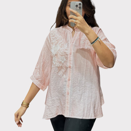 Floral Detail Chinese Collar Shirt
