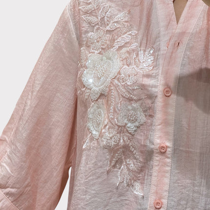 Floral Detail Chinese Collar Shirt