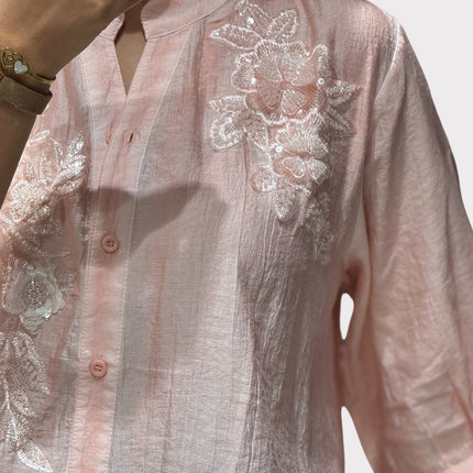 Floral Detail Chinese Collar Shirt