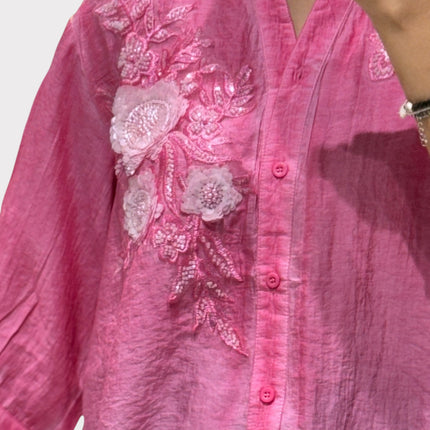 Floral Detail Chinese Collar Shirt