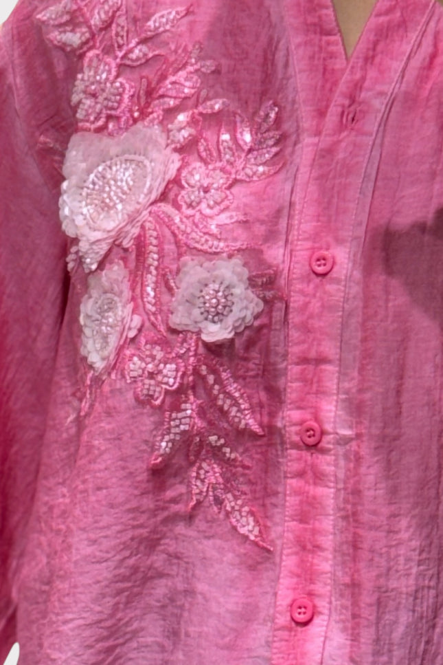 Floral Detail Chinese Collar Shirt