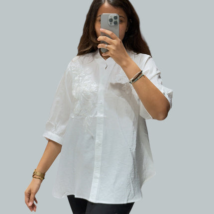 Floral Detail Chinese Collar Shirt