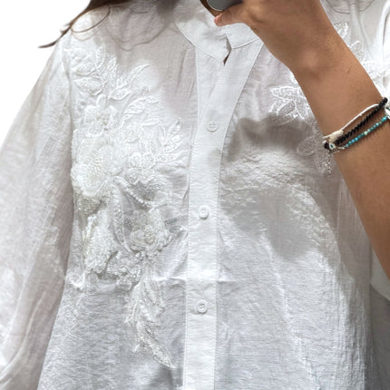 Floral Detail Chinese Collar Shirt
