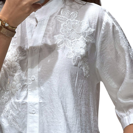 Floral Detail Chinese Collar Shirt