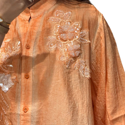 Floral Detail Chinese Collar Shirt