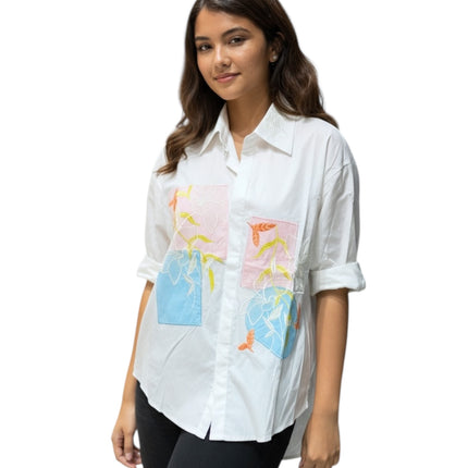 Abstract Panel Cotton Shirt