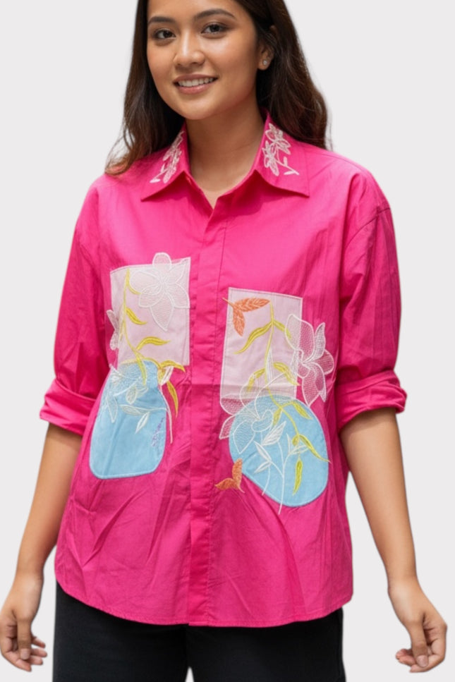Abstract Panel Cotton Shirt