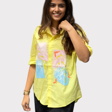 Abstract Panel Cotton Shirt