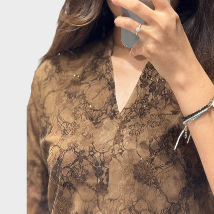 Sequin Accent V-Neck Top