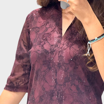 Sequin Accent V-Neck Top