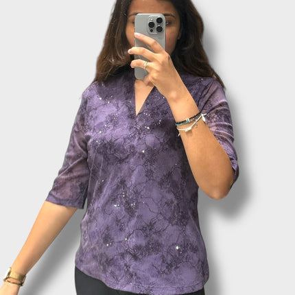 Sequin Accent V-Neck Top