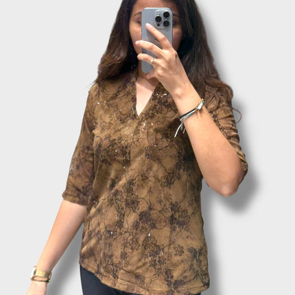Sequin Accent V-Neck Top