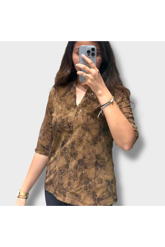 Sequin Accent V-Neck Top