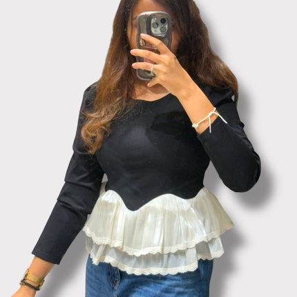 Chic Top with Layered Peplum Hem