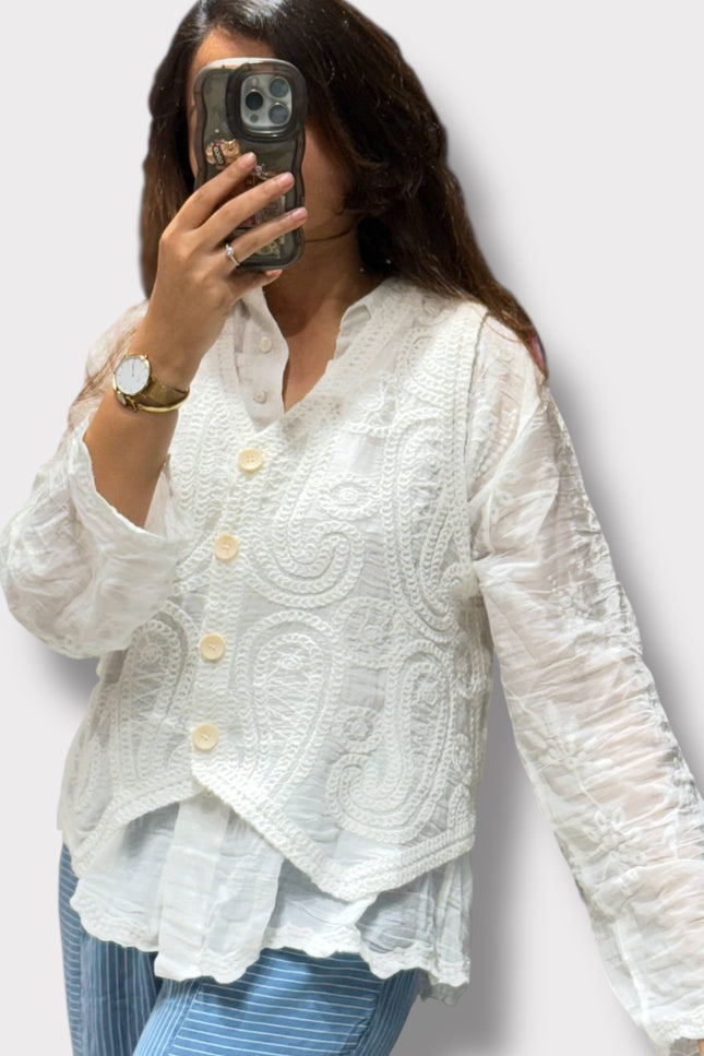 Two-Piece Embroidered Shirt & Waistcoat Set
