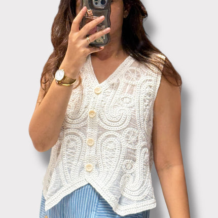 Two-Piece Embroidered Shirt & Waistcoat Set