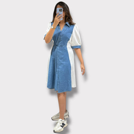 Contrast Panel Denim Dress