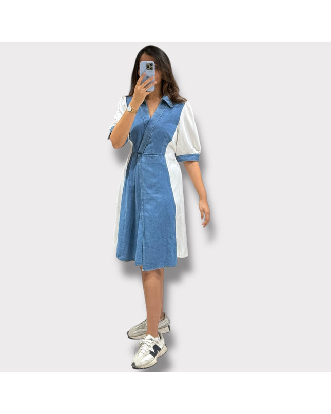 Contrast Panel Denim Dress