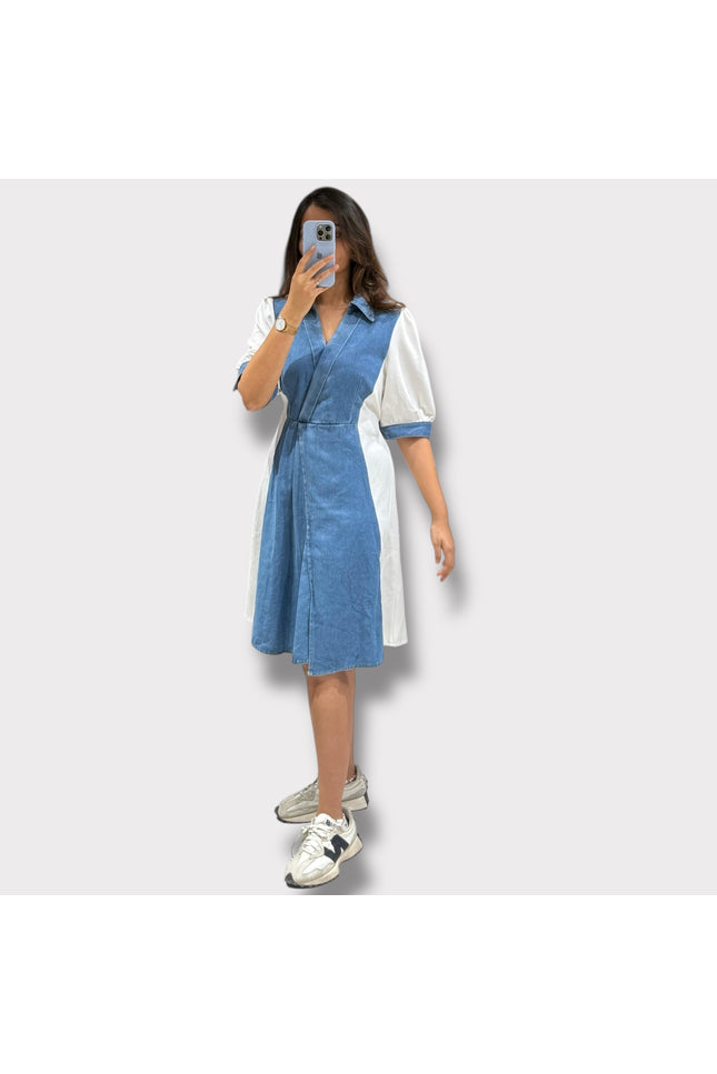 Contrast Panel Denim Dress