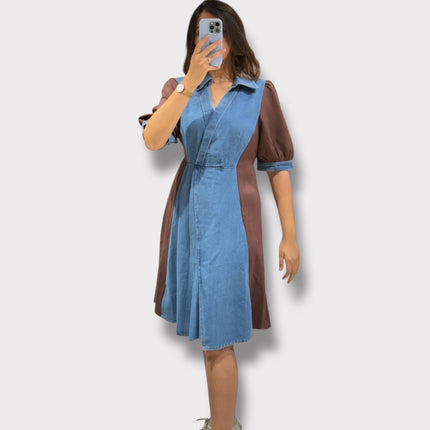 Contrast Panel Denim Dress