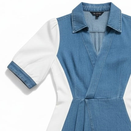 Contrast Panel Denim Dress