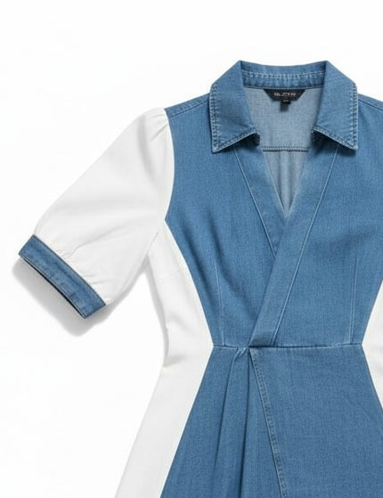 Contrast Panel Denim Dress