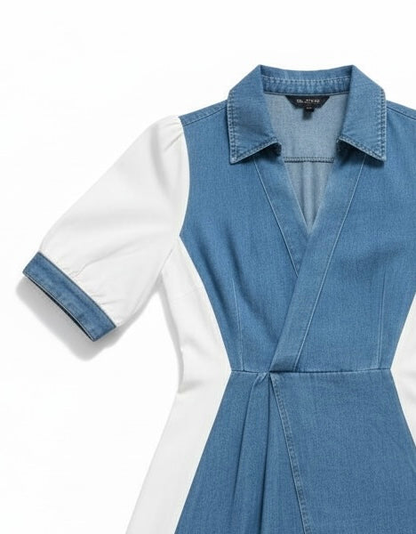 Contrast Panel Denim Dress