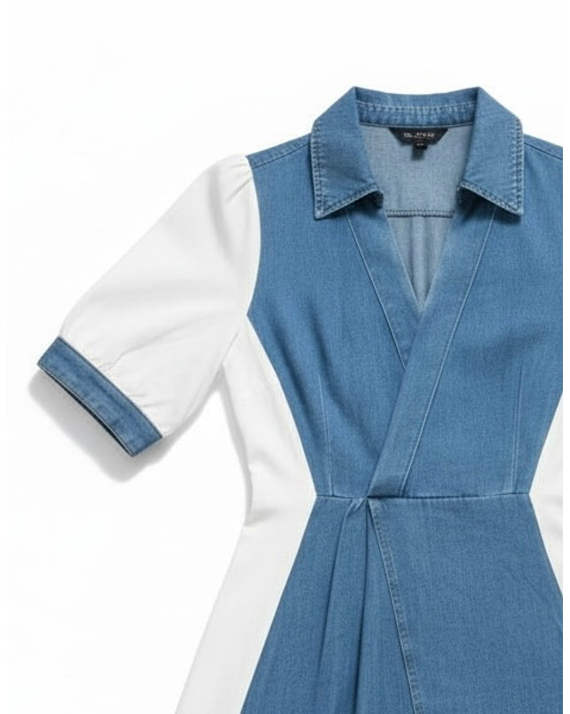 Contrast Panel Denim Dress