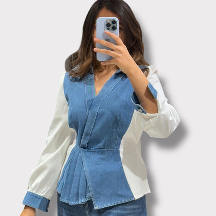Contrast Panel Denim Top
