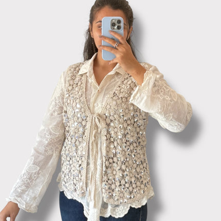 Ivory Sequin Vest Set