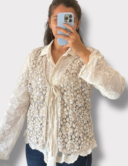 Ivory Sequin Vest Set