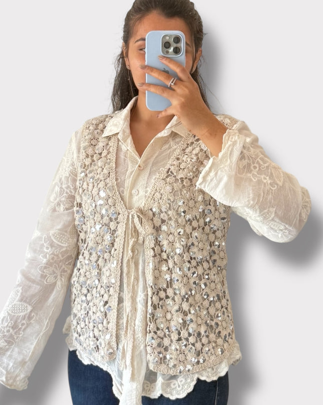Ivory Sequin Vest Set