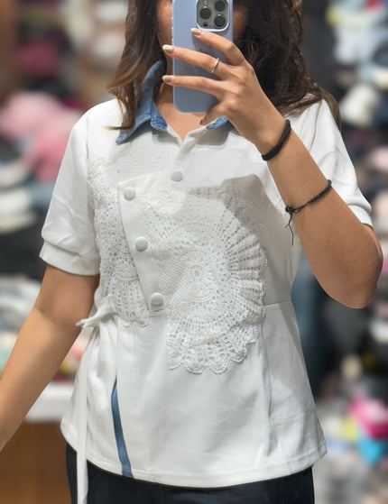 Lace Panel Denim Top
