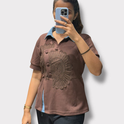 Lace Panel Denim Top