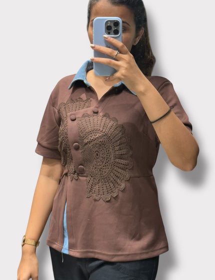 Lace Panel Denim Top