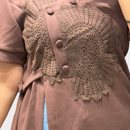 Lace Panel Denim Top