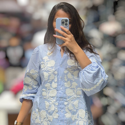 Cotton Stripe Embroidered Shirt