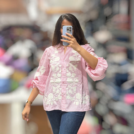 Cotton Stripe Embroidered Shirt